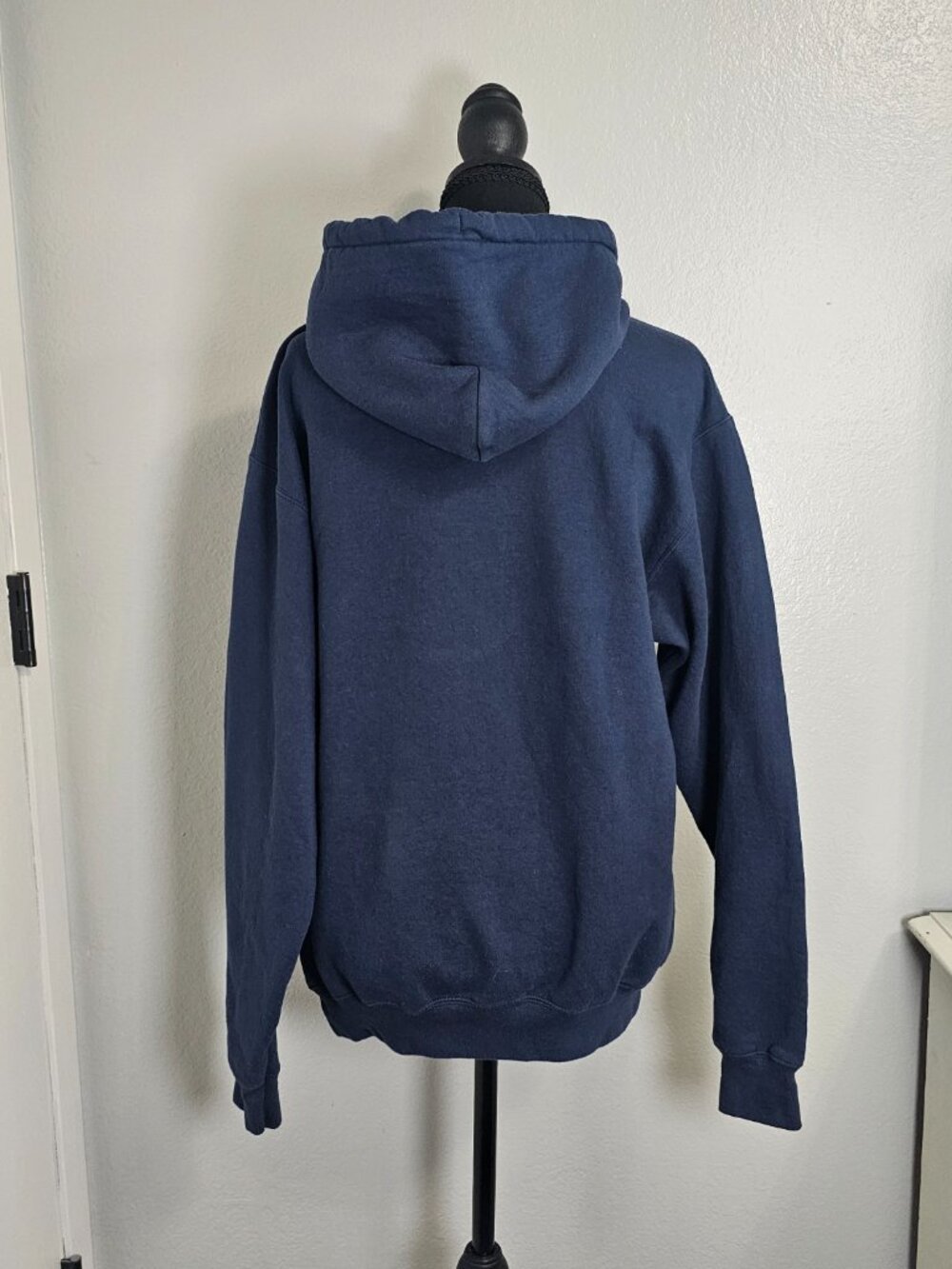 Large Bulldog Print Blue Pullover Fleece Hoodie Men's Sweatshirt - Size Medium - Picture 3 of 7